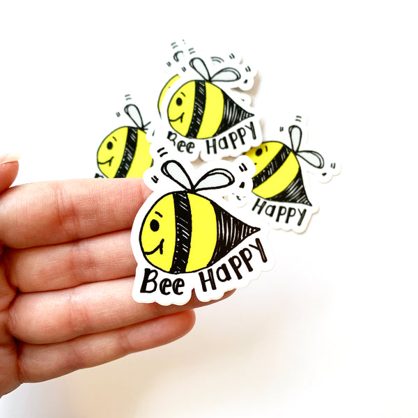 Bee Happy Stickers, Cute Bee Vinyl Sticker