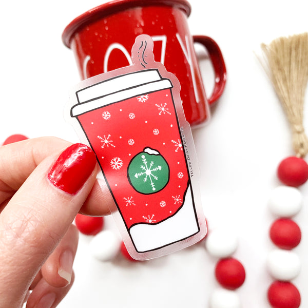 Clear Christmas Coffee Vinyl Sticker. Holiday Coffee Cup Sticker. Gift Under 5. Coffee Gift. Coffee Mug Sticker.