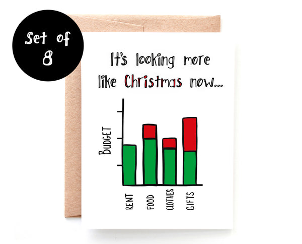 Holiday Budget Christmas Card - Single Card or Set of 8