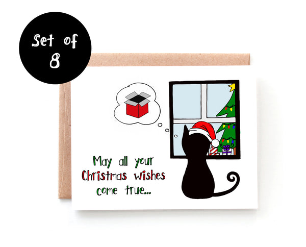 Christmas Wishes Cat Card - Single Card or Set of 8 Cards