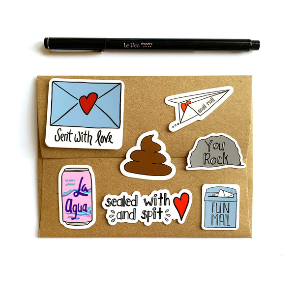 Snail Mail Plane Vinyl Stickers, Small Envelope Stickers