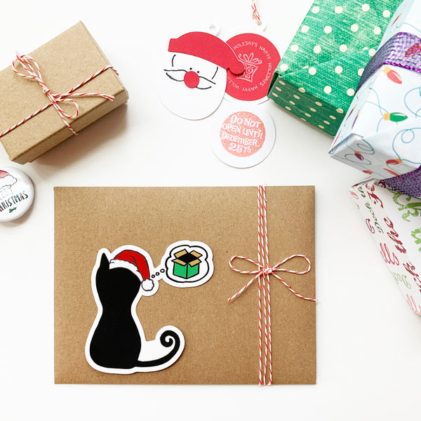 Christmas Cat Wishes, Holiday Sticker 2.67x3in, Waterproof Vinyl Cat Sticker. Wrapping, Laptop, Phone, Bottle, Journal Sticker. Gift Under 5.