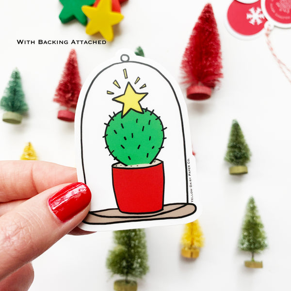 Christmas Cactus Sticker Clear Vinyl Holiday Sticker. Desert Succulent Cactus Sticker. Gift Under 5. Laptop Sticker Holiday.