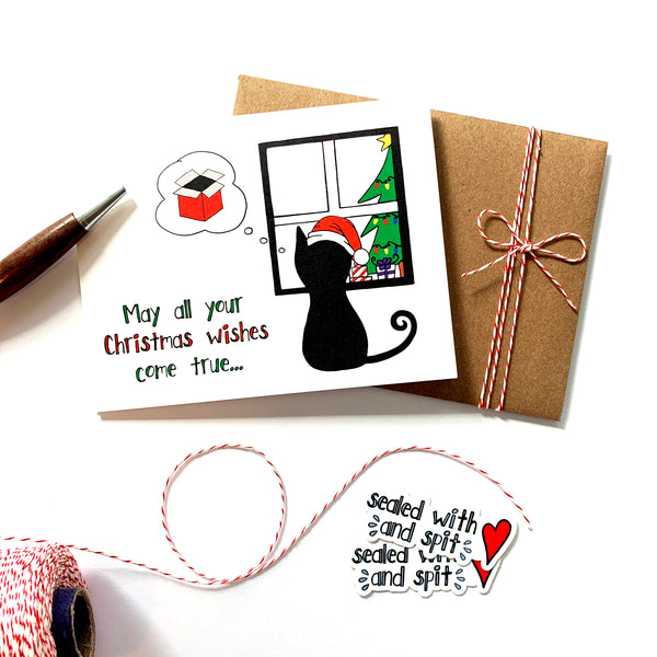 Christmas Wishes Cat Card - Single Card or Set of 8 Cards