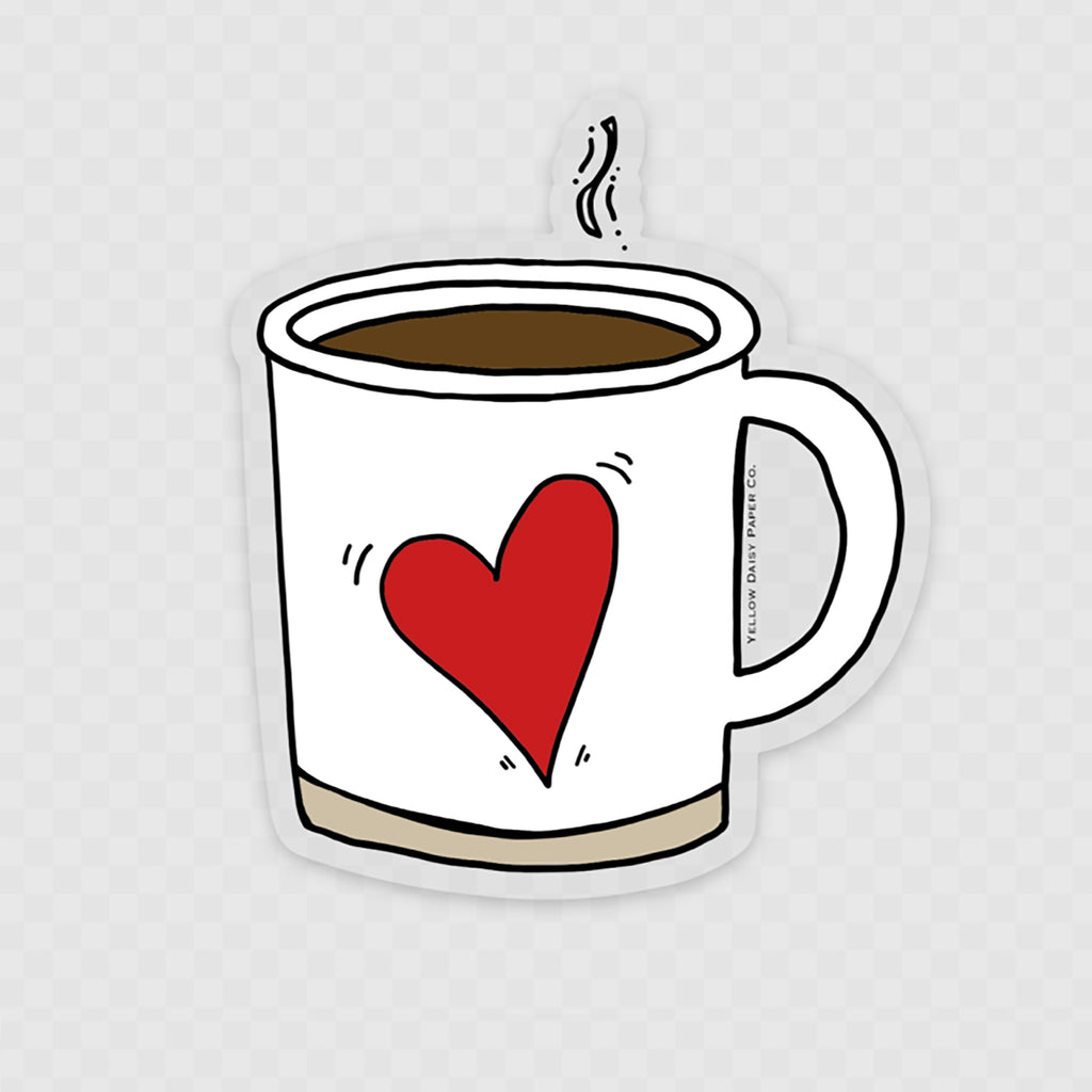 Heart Coffee Mug Clear Vinyl Sticker. Clear Coffee Sticker with Red He –  Yellow Daisy Paper Company