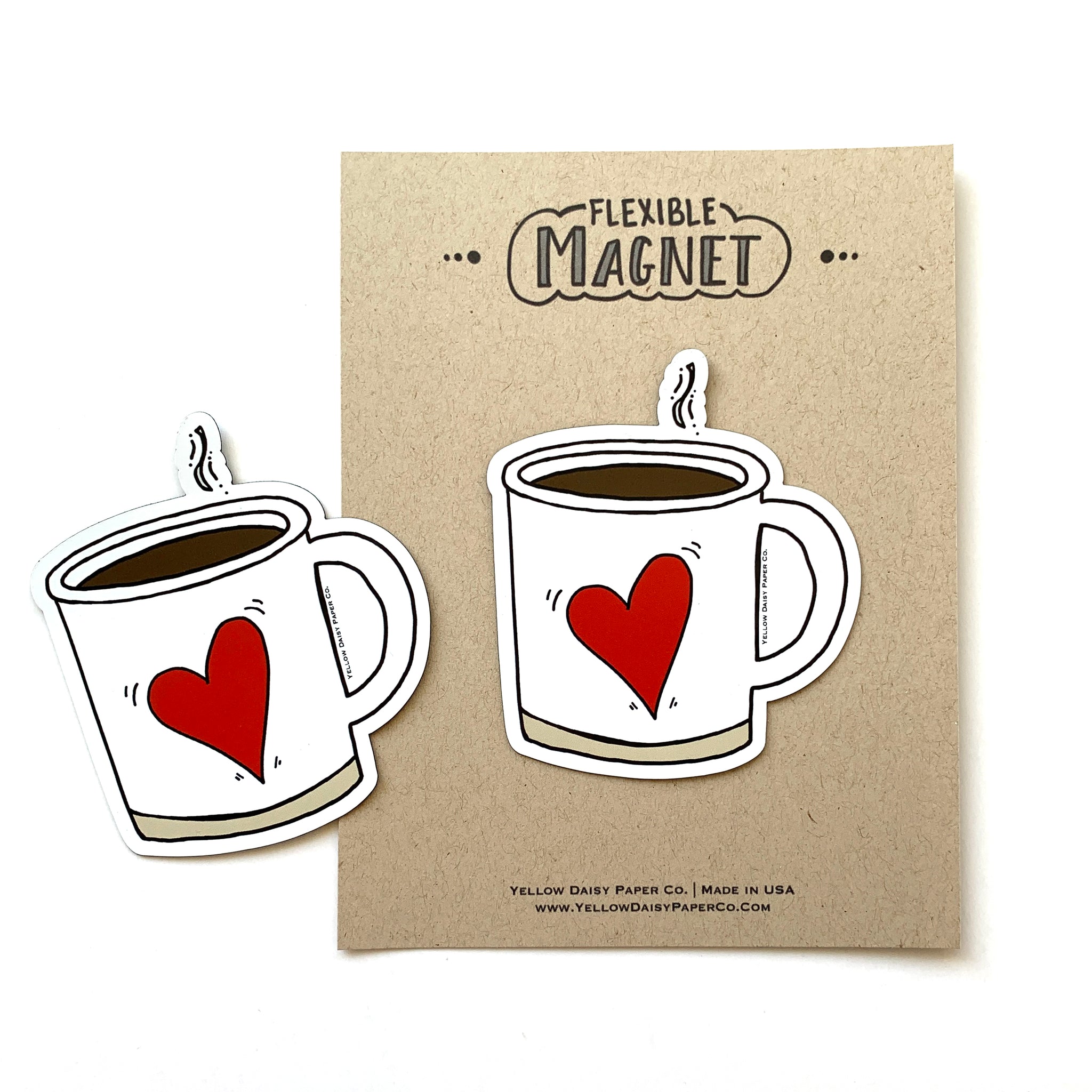 Flexible Coffee Magnet, Heart Coffee Mug Fridge Magnet – Yellow
