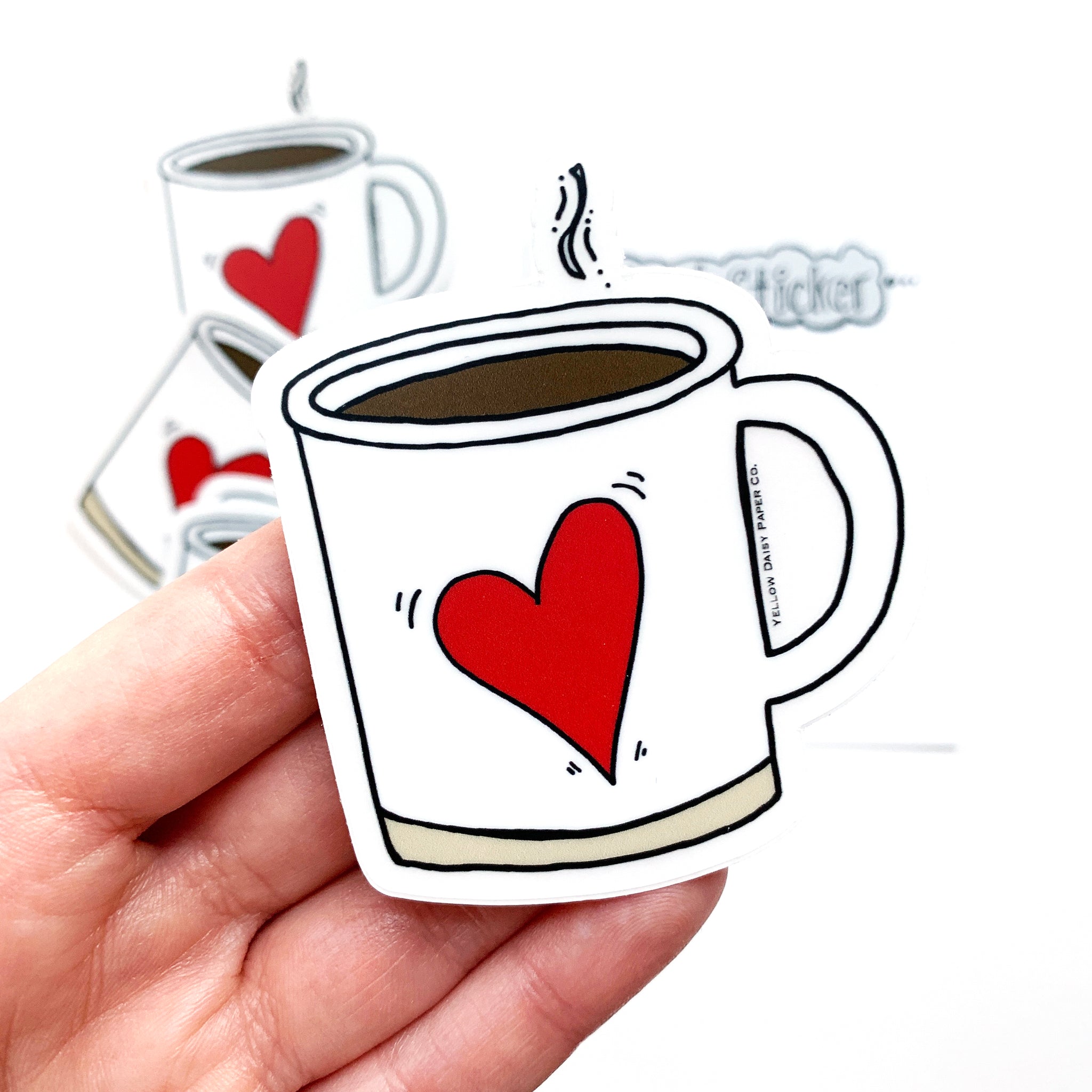 Heart Coffee Mug Clear Vinyl Sticker. Clear Coffee Sticker with Red He –  Yellow Daisy Paper Company