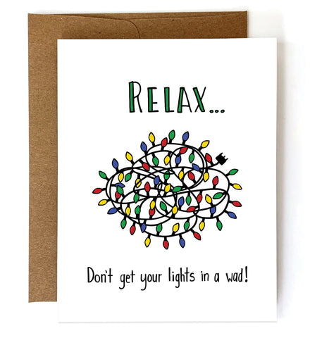 Lights in a Wad, Funny Christmas Card - Single Card or Set of 8