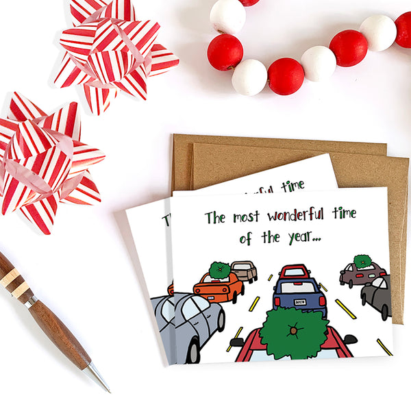 Traffic Nightmare, Funny Christmas Card - Single Card or Set of 8