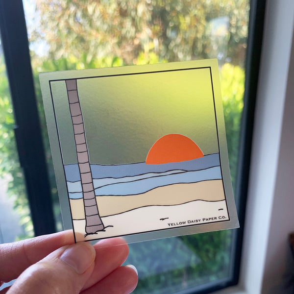 Ocean Sunset Sticker, Clear Vinyl Laptop Sticker. Window Decal - NEW