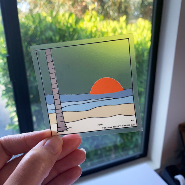 Ocean Sunset Sticker, Clear Vinyl Laptop Sticker. Window Decal - NEW