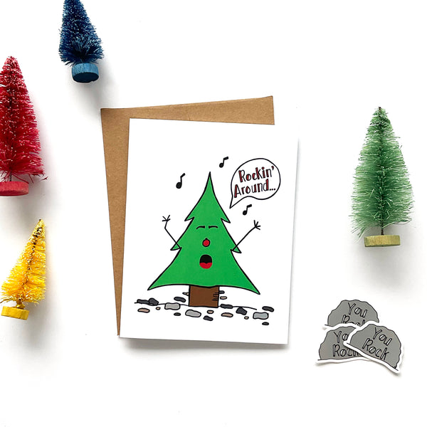 Rocking Christmas Tree Card, Funny Holiday Card - NEW