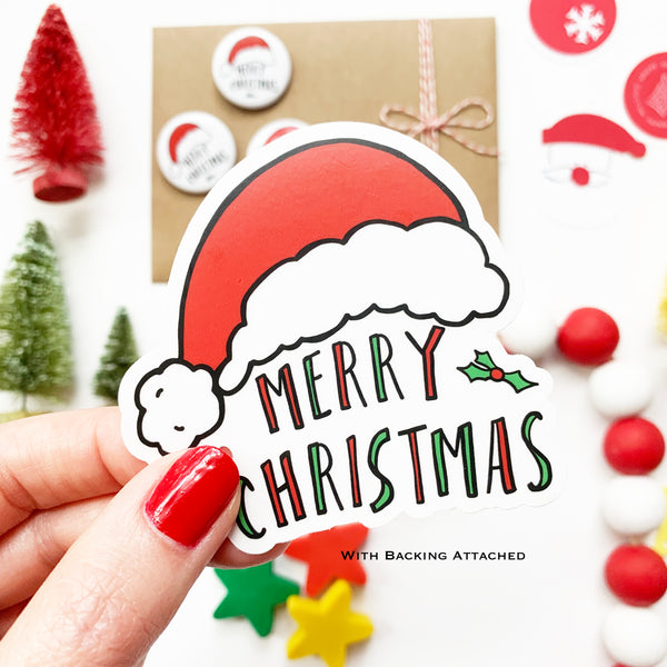 Clear Merry Christmas Vinyl Sticker. 3x3 Holiday Sticker. Gift Under 5. Wrapping, Laptop, Phone Christmas Sticker.