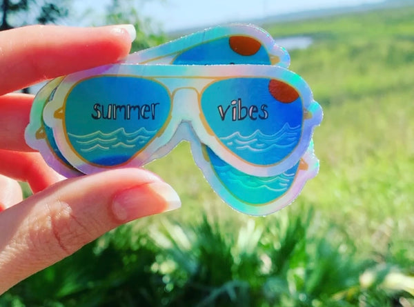 Summer Vibes Holographic Sticker, Sunglass Stickers