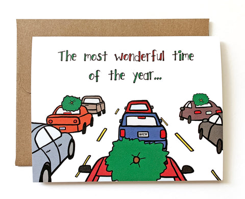 Traffic Nightmare, Funny Christmas Card - Single Card or Set of 8
