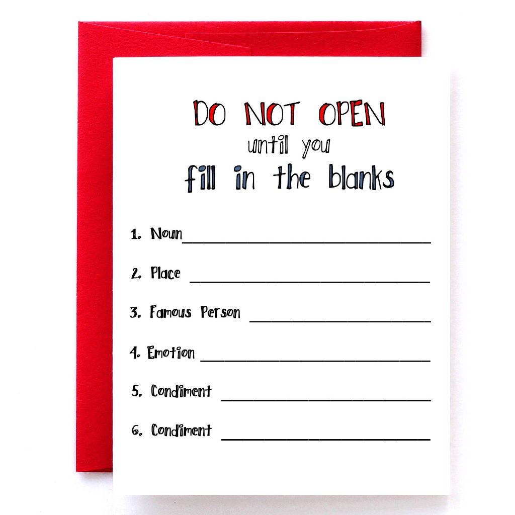 Fill in the Blanks Love Card, Funny Valentine Card