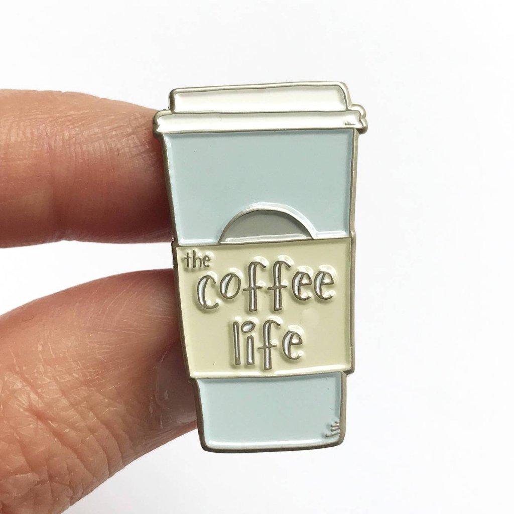 Coffee Life Enamel Lapel Pin Silver