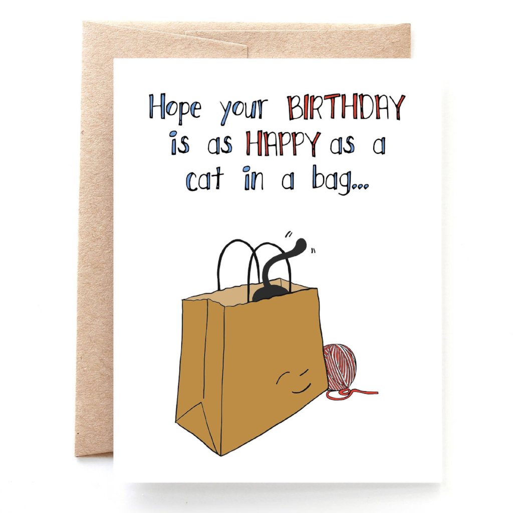 Cat In A Bag Birthday Card, Funny Birthday Card for Cat Lover
