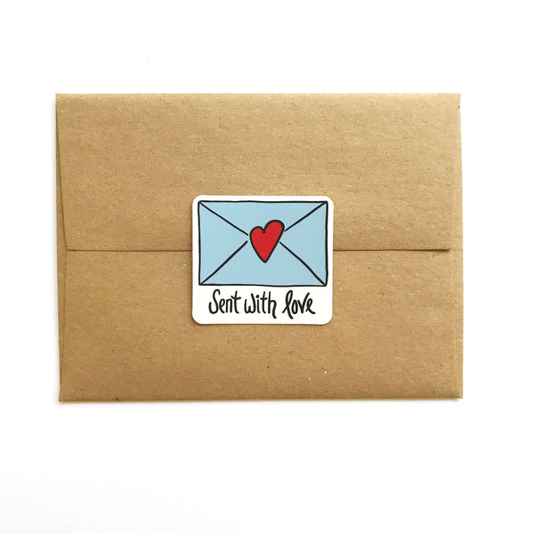 Sent with Love Sticker, Vinyl Envelope Sticker, Mailing Sticker
